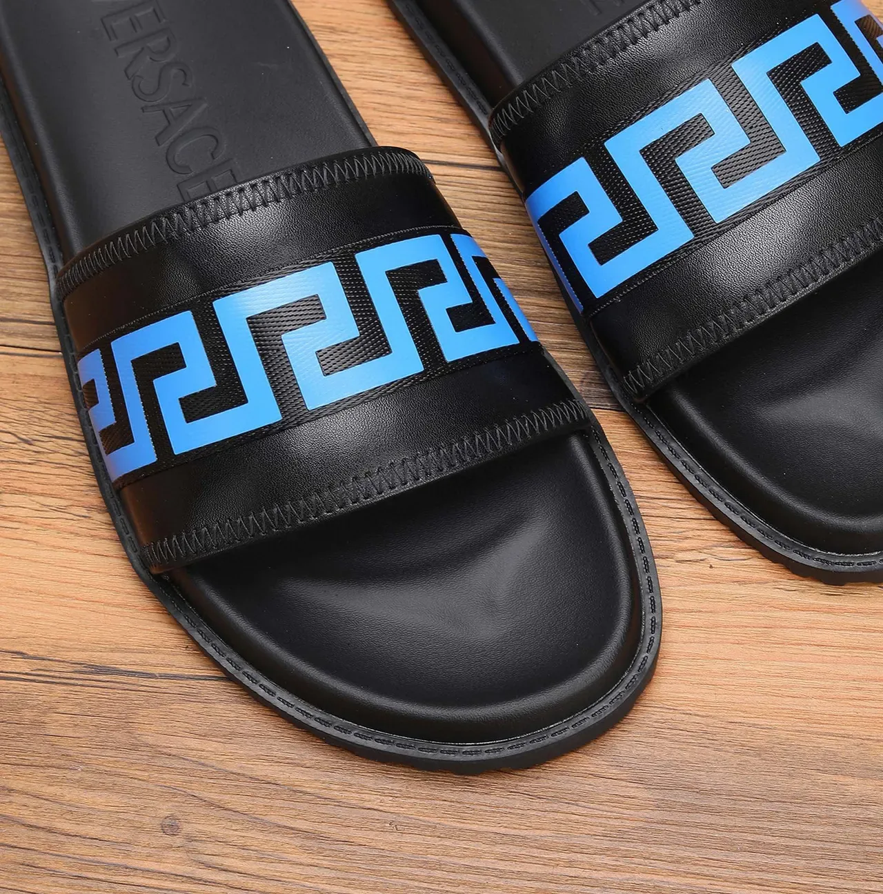 Versace Odissea Noir et Bleu Greca Sandales à Bride 5