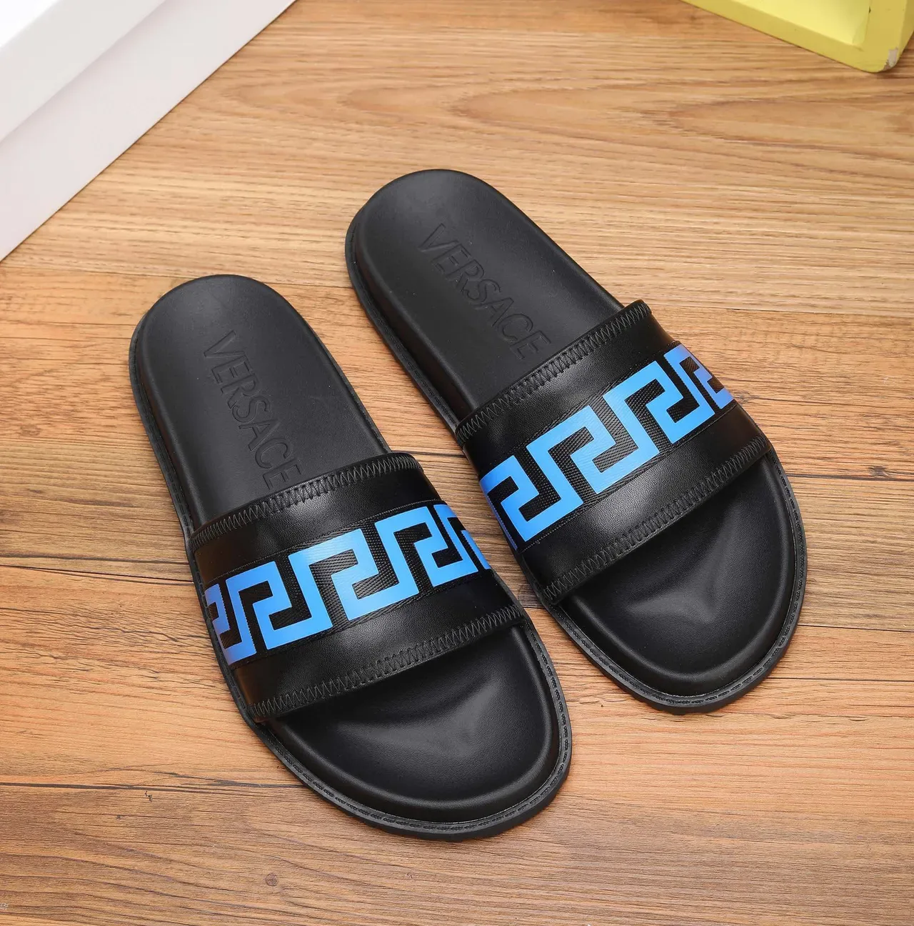 Versace Odissea Noir et Bleu Greca Sandales à Bride 6