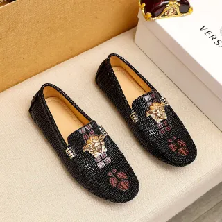 Versace Odissea काला सोना बुनावट मेड्यूसा हेड हार्डवेयर लोफर