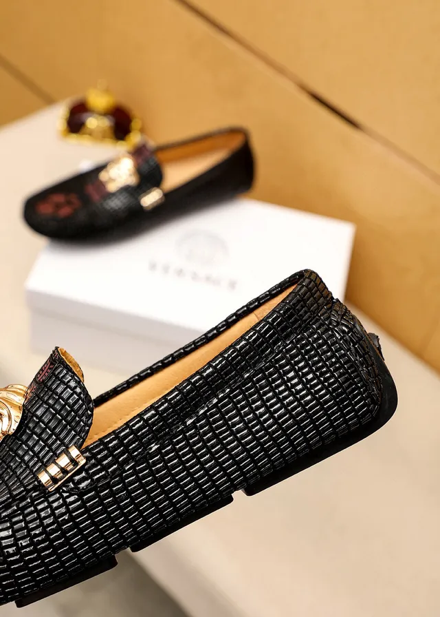 Versace Odissea Negro Dorado Textura Tejida Cabeza Medusa Hardware Mocasín 4