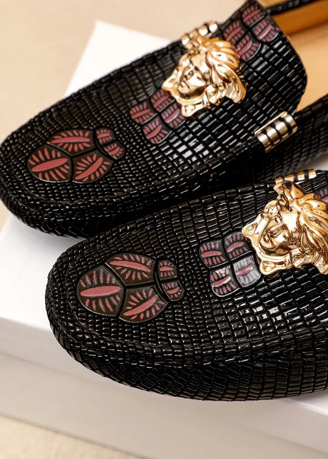 Versace Odissea Negro Dorado Textura Tejida Cabeza Medusa Hardware Mocasín 5