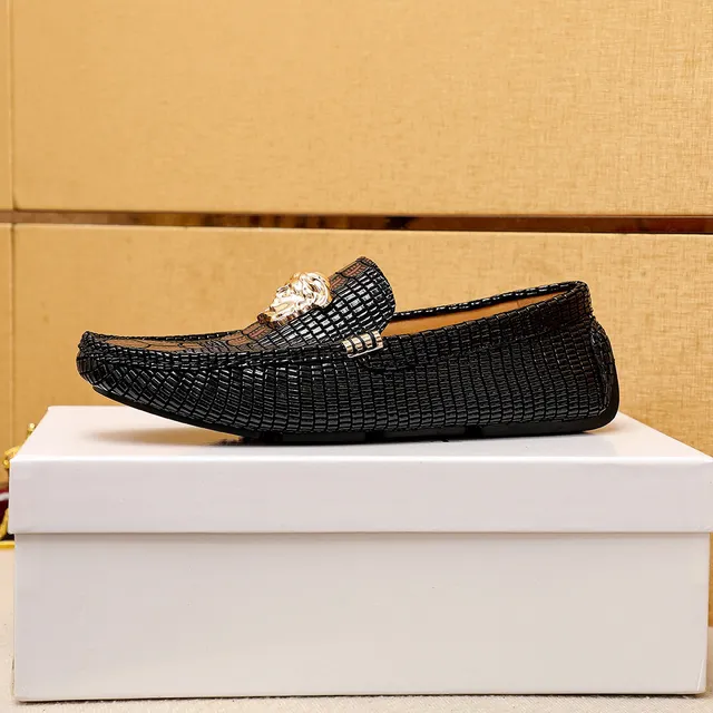 Versace Odissea Negro Dorado Textura Tejida Cabeza Medusa Hardware Mocasín 6