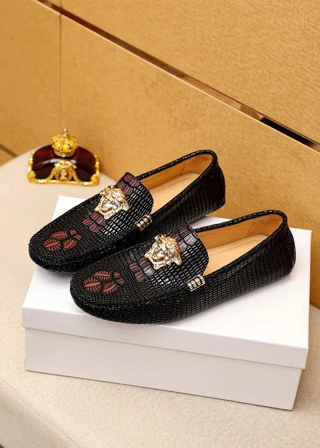 Versace Odissea Negro Dorado Textura Tejida Cabeza Medusa Hardware Mocasín 8