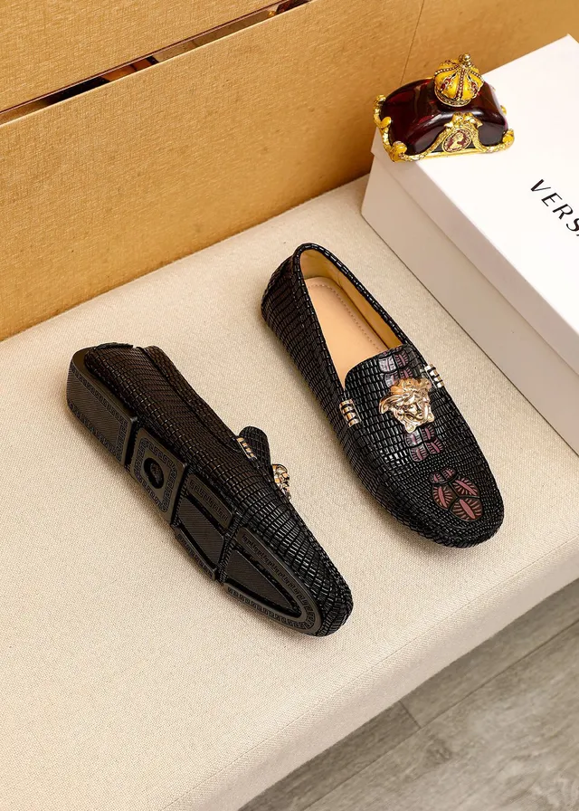Versace Odissea Negro Dorado Textura Tejida Cabeza Medusa Hardware Mocasín 9