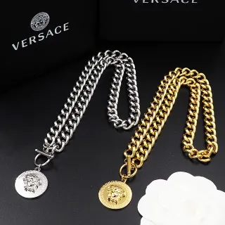 Versace चांदी सोना कर्ब चेन मेडूसा पेंडेंट नेकलेस