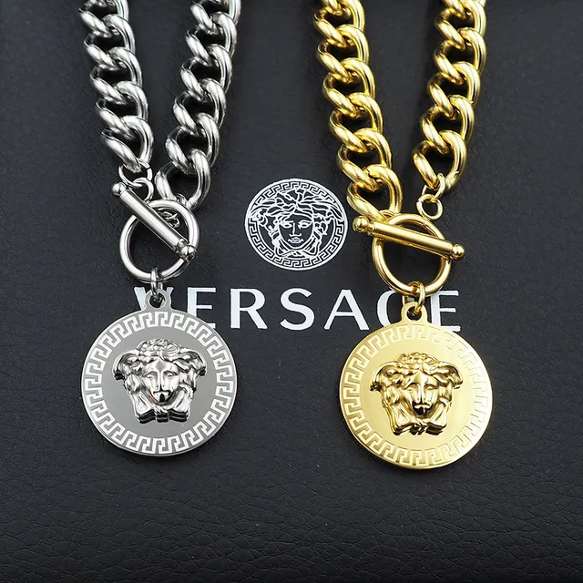 Versace Argent Or Chaîne Curb Pendentif Médusa Collier 3