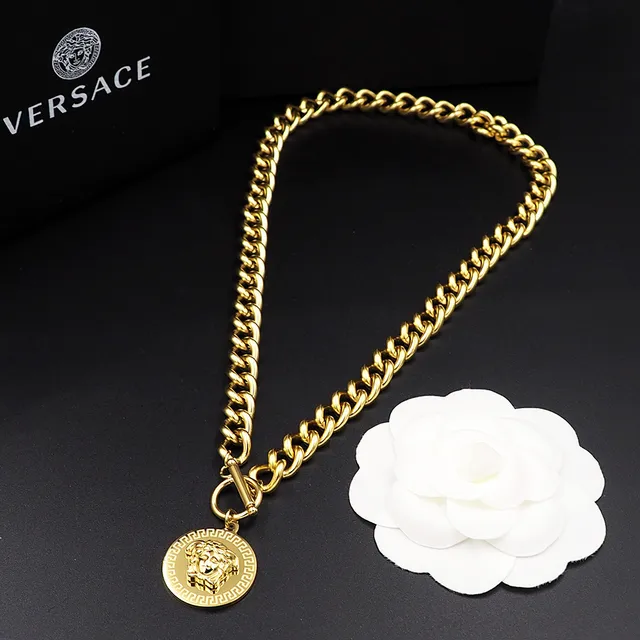 Versace Argent Or Chaîne Curb Pendentif Médusa Collier 4