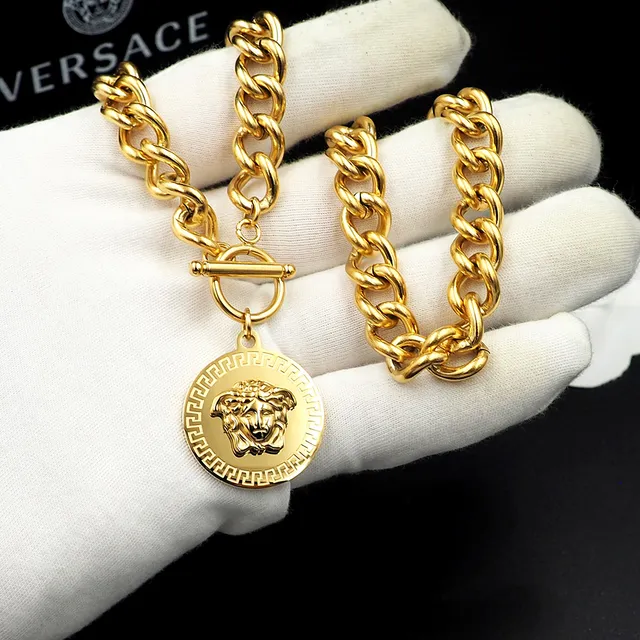 Versace Argent Or Chaîne Curb Pendentif Médusa Collier 5