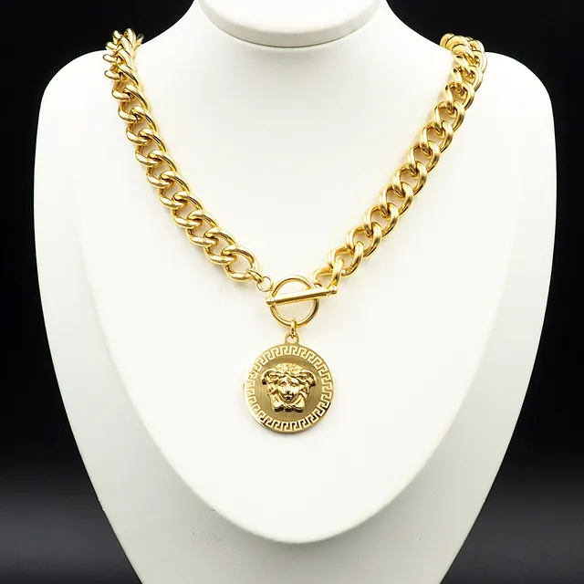 Versace Argent Or Chaîne Curb Pendentif Médusa Collier 6