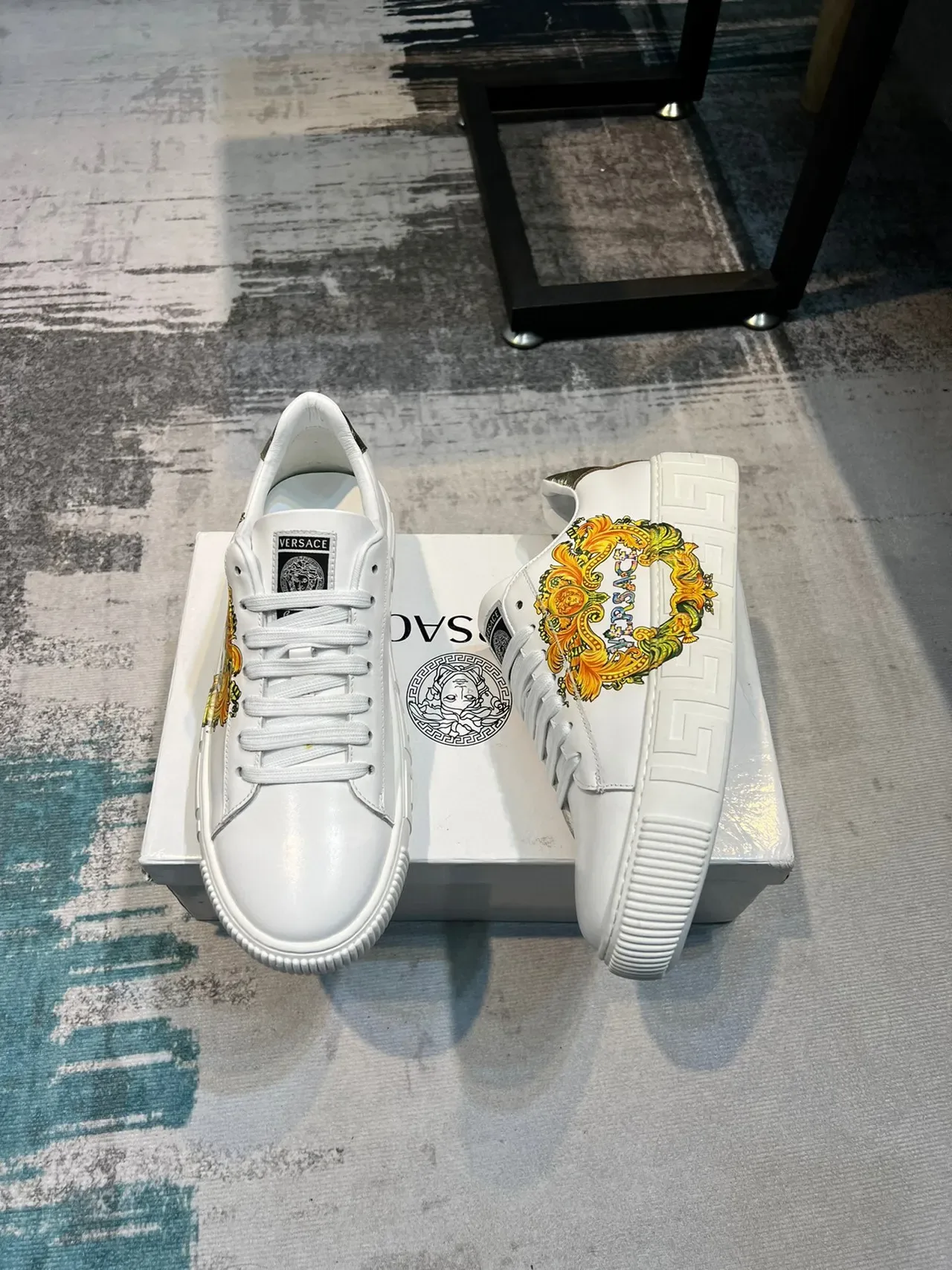 Versace White Gold Chaussures Lifestyle Basses à Semelle Plateforme 5