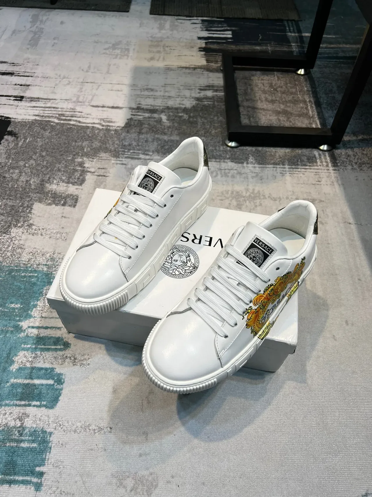 Versace White Gold Chaussures Lifestyle Basses à Semelle Plateforme 6
