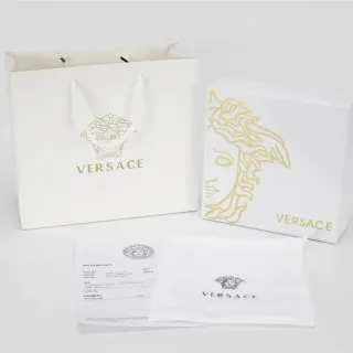 Versace सफेद स्वर्ण कागज बैग फॉयल मेड्यूसा लोगो हैंडबैग
