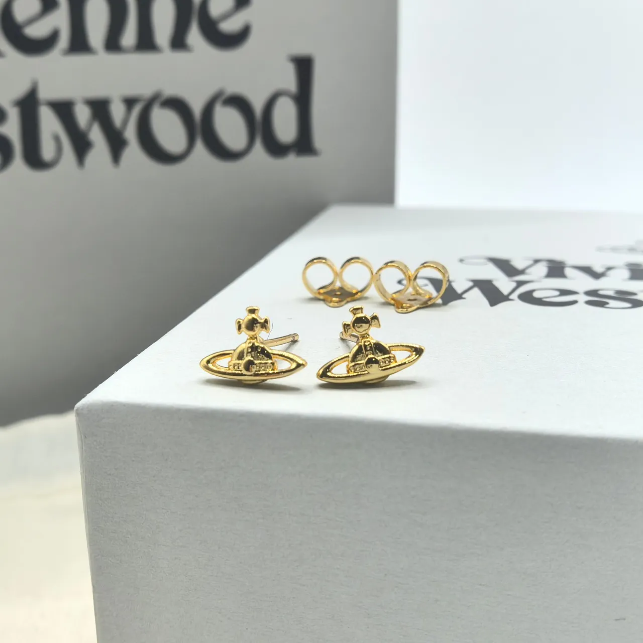 Vivienne Westwood Orb Gold Black Motif Stud Earrings 3