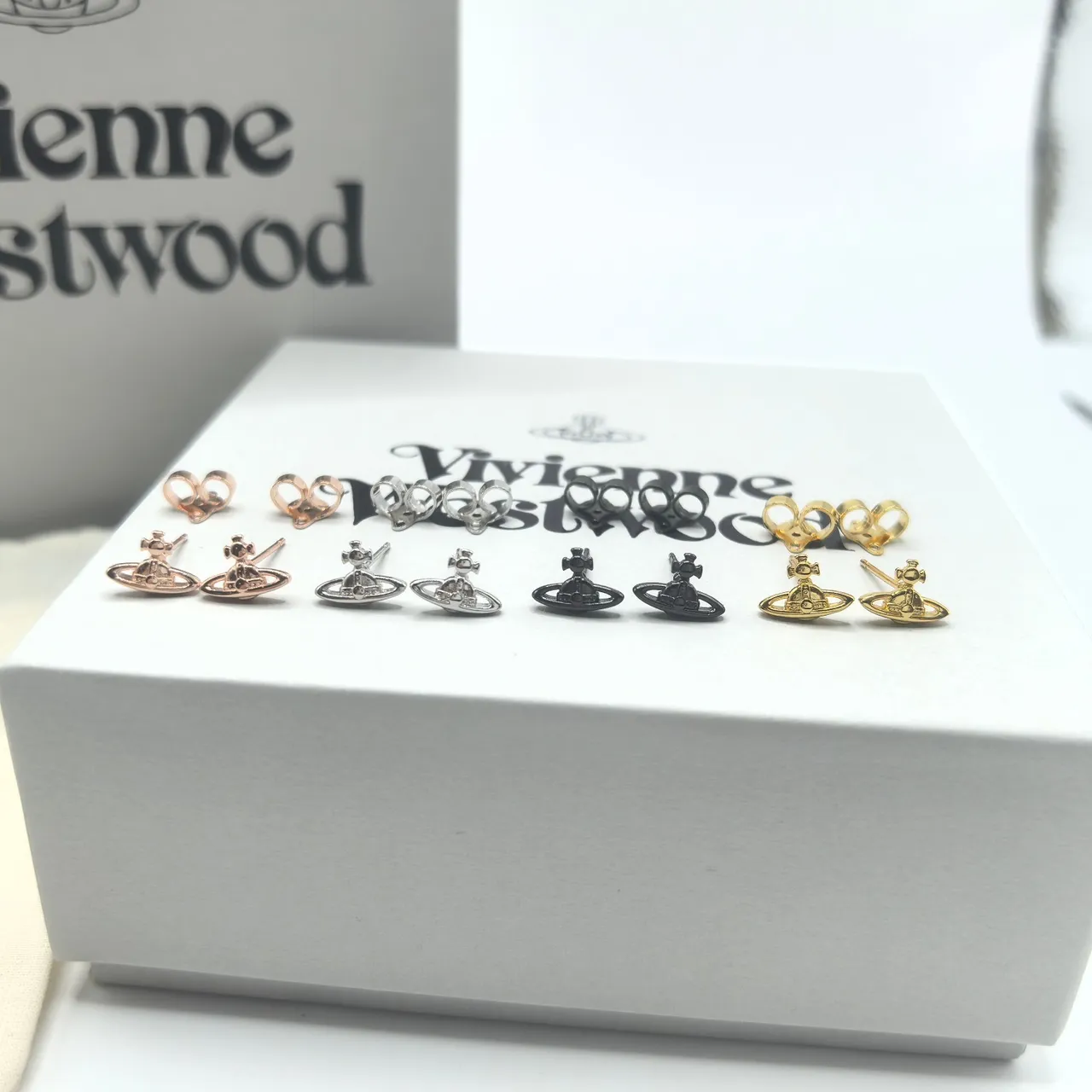 Vivienne Westwood Orb Gold Black Motif Stud Earrings 8