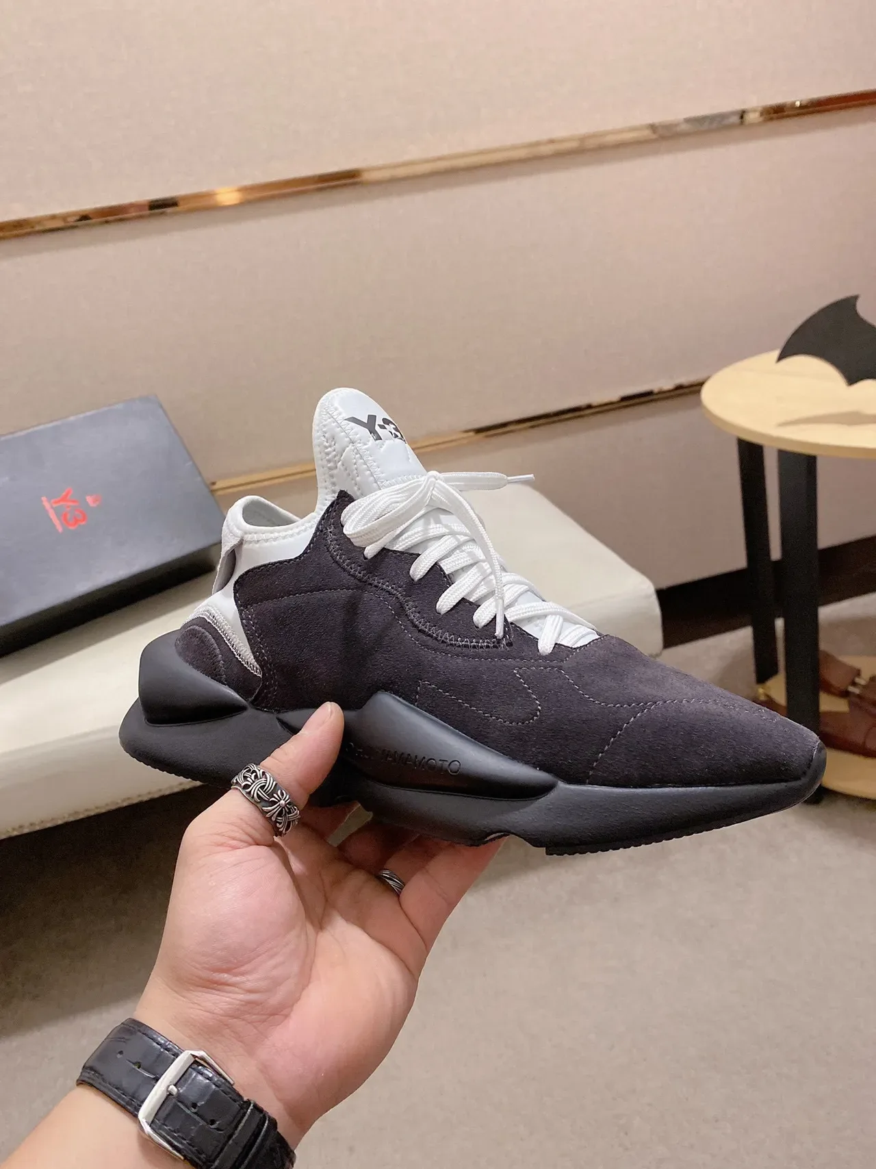 Y-3 灰白麂皮鞋面 雕塑单体中底 厚底鞋 6