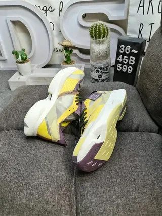 Y-3 حذاء رياضي نمط حياة أصفر بنفسجي شبكي علوي منحوت أبيض 6