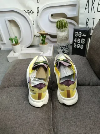 Y-3 حذاء رياضي نمط حياة أصفر بنفسجي شبكي علوي منحوت أبيض 8