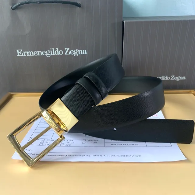 Ermenegildo Zegna काला सोने का टेक्स्चर्ड स्ट्रैप रिवर्सिबल कंस्ट्रक्शन लेदर बेल्ट 3
