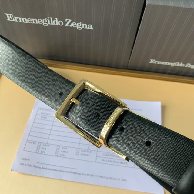 Ermenegildo Zegna काला सोने का टेक्स्चर्ड स्ट्रैप रिवर्सिबल कंस्ट्रक्शन लेदर बेल्ट 5