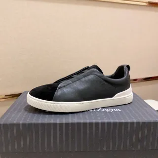 Zegna काला चमड़ा और सुड स्लिप-ऑन लाइफस्टाइल स्नीकर