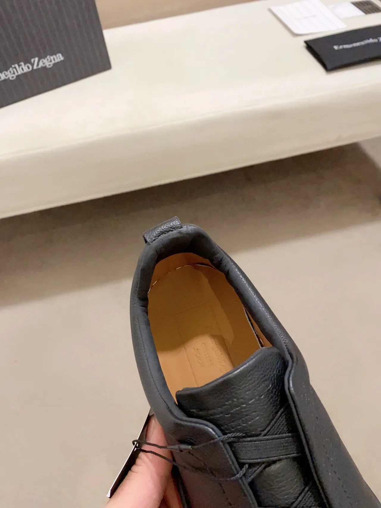Zegna 黑色粒面皮革套脚生活方式运动鞋 2