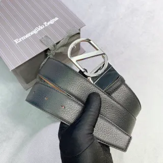 Zegna काला चांदी कुरूप पॉलिश्ड D-Buckle चमड़े की बेल्ट