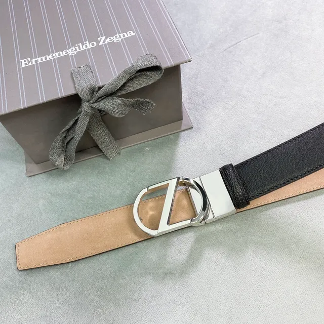 Zegna Black Silver Pebbled Polished D-Buckle Leather Belt 3