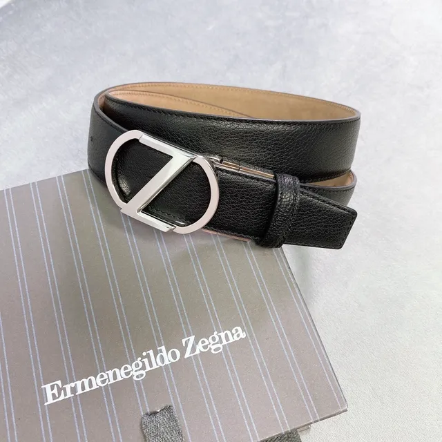 Zegna Black Silver Pebbled Polished D-Buckle Leather Belt 5