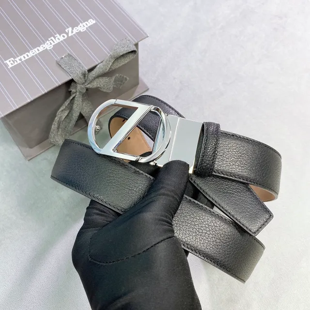 Zegna Black Silver Pebbled Polished D-Buckle Leather Belt 6