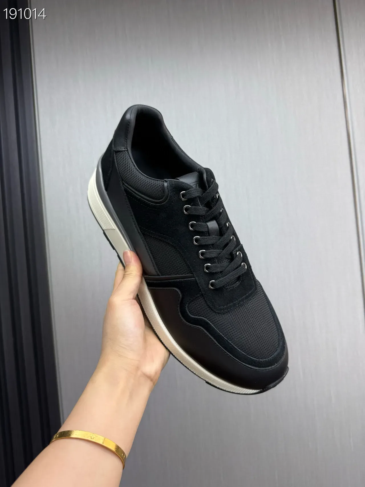 Zegna Noir Blanc Matériaux Mixtes Supérieur Maille Et Panneaux En Daim Sneakers Lifestyle 3