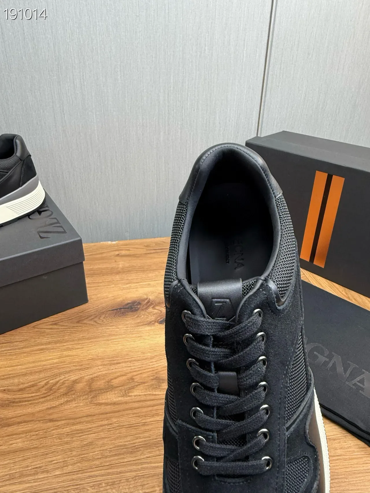 Zegna Noir Blanc Matériaux Mixtes Supérieur Maille Et Panneaux En Daim Sneakers Lifestyle 5