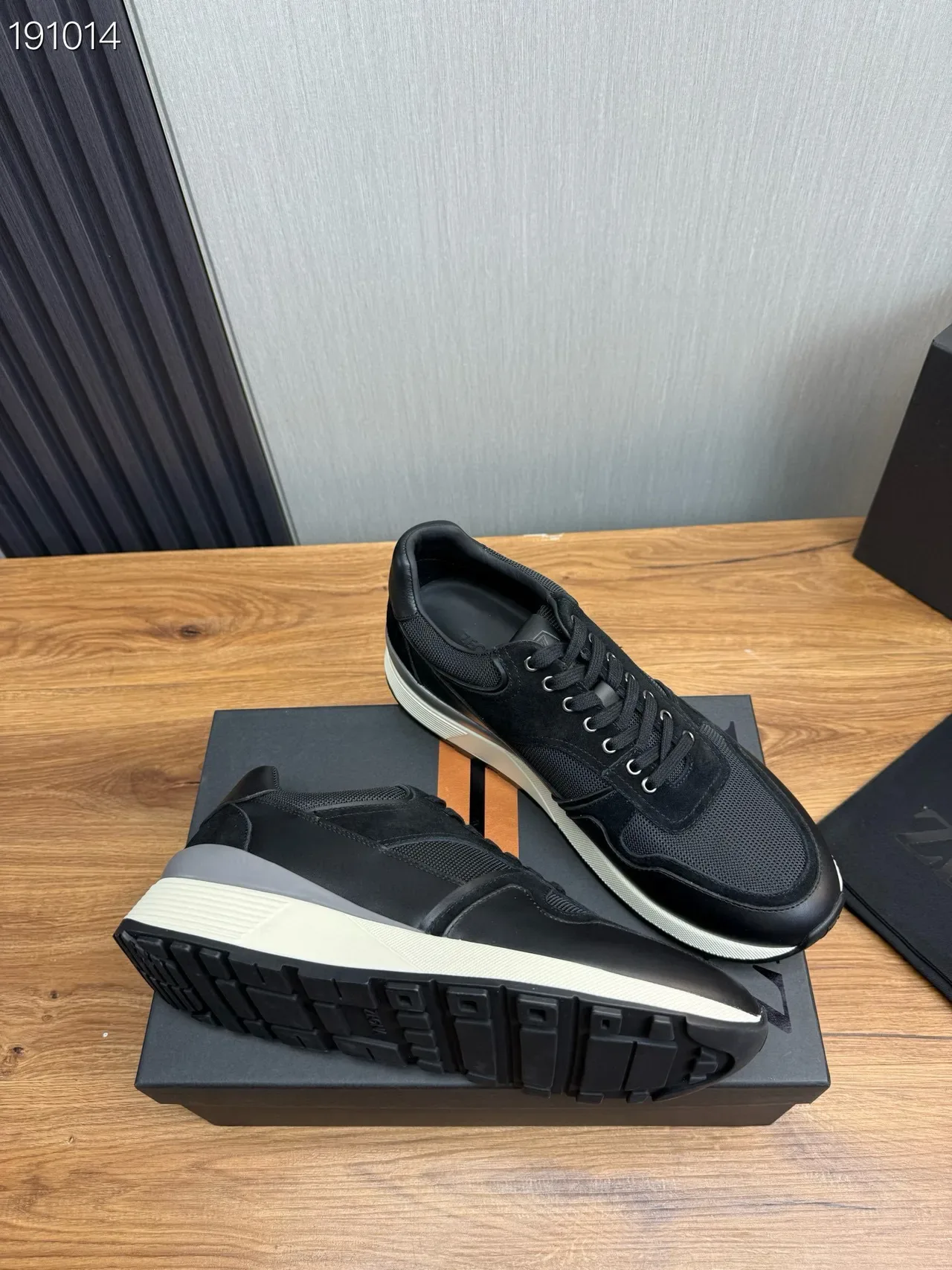Zegna Noir Blanc Matériaux Mixtes Supérieur Maille Et Panneaux En Daim Sneakers Lifestyle 7