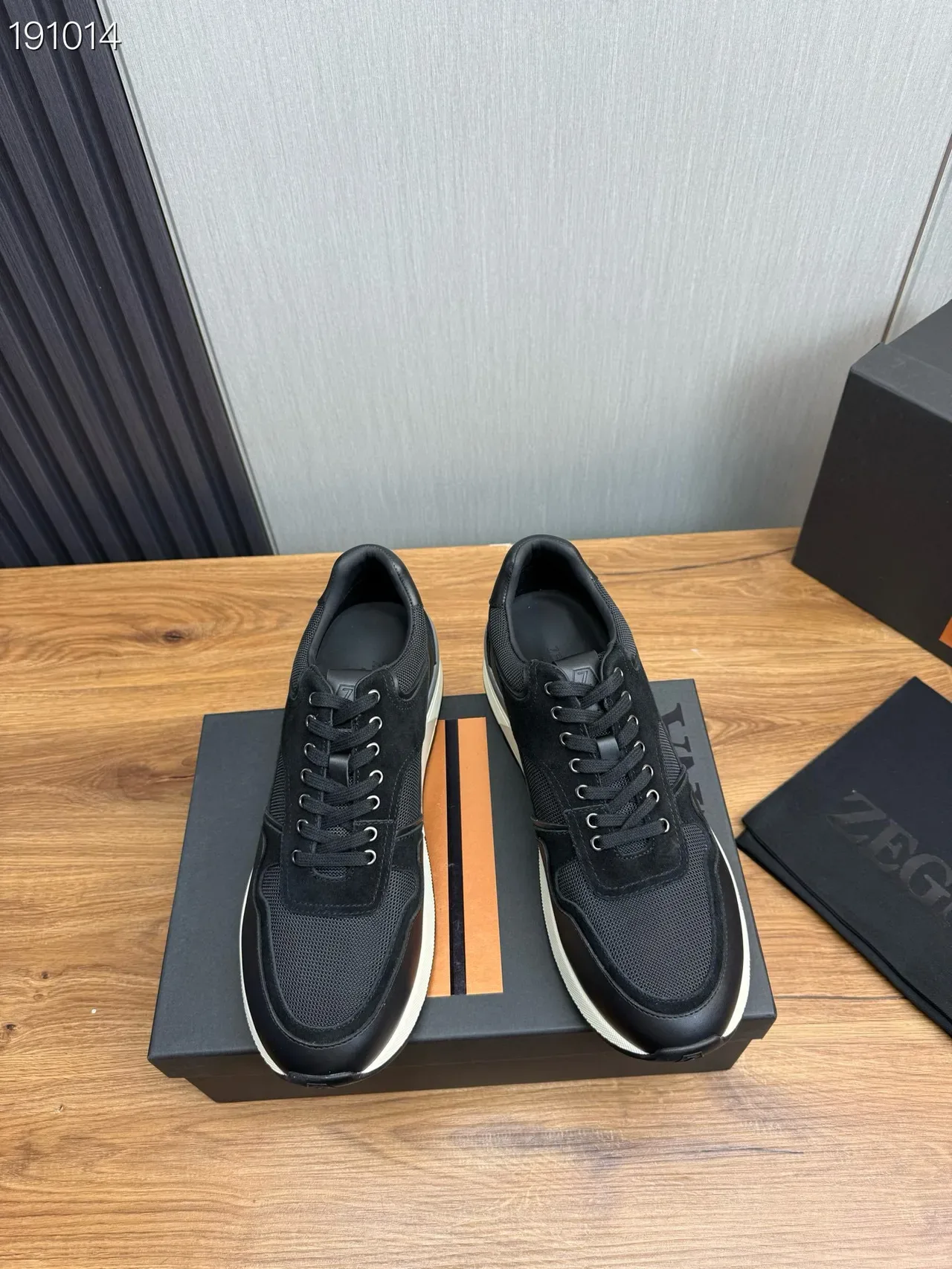 Zegna Noir Blanc Matériaux Mixtes Supérieur Maille Et Panneaux En Daim Sneakers Lifestyle 8