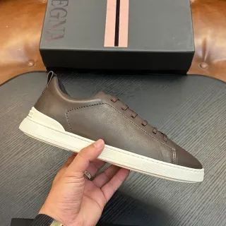 Zegna Brown Beige Leather Upper Minimalist Silhouette Sneakers