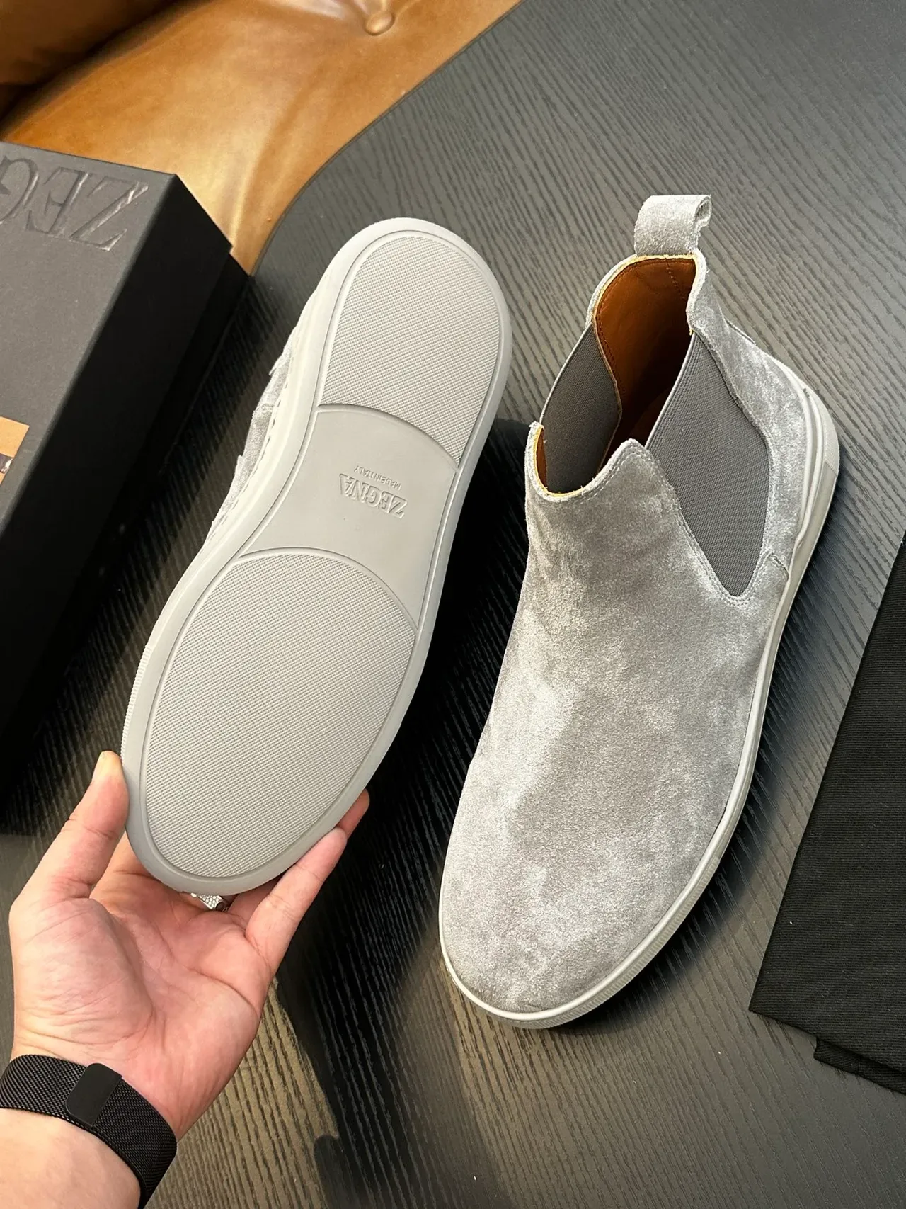 Zegna Gray Suede Chelsea Boots 2