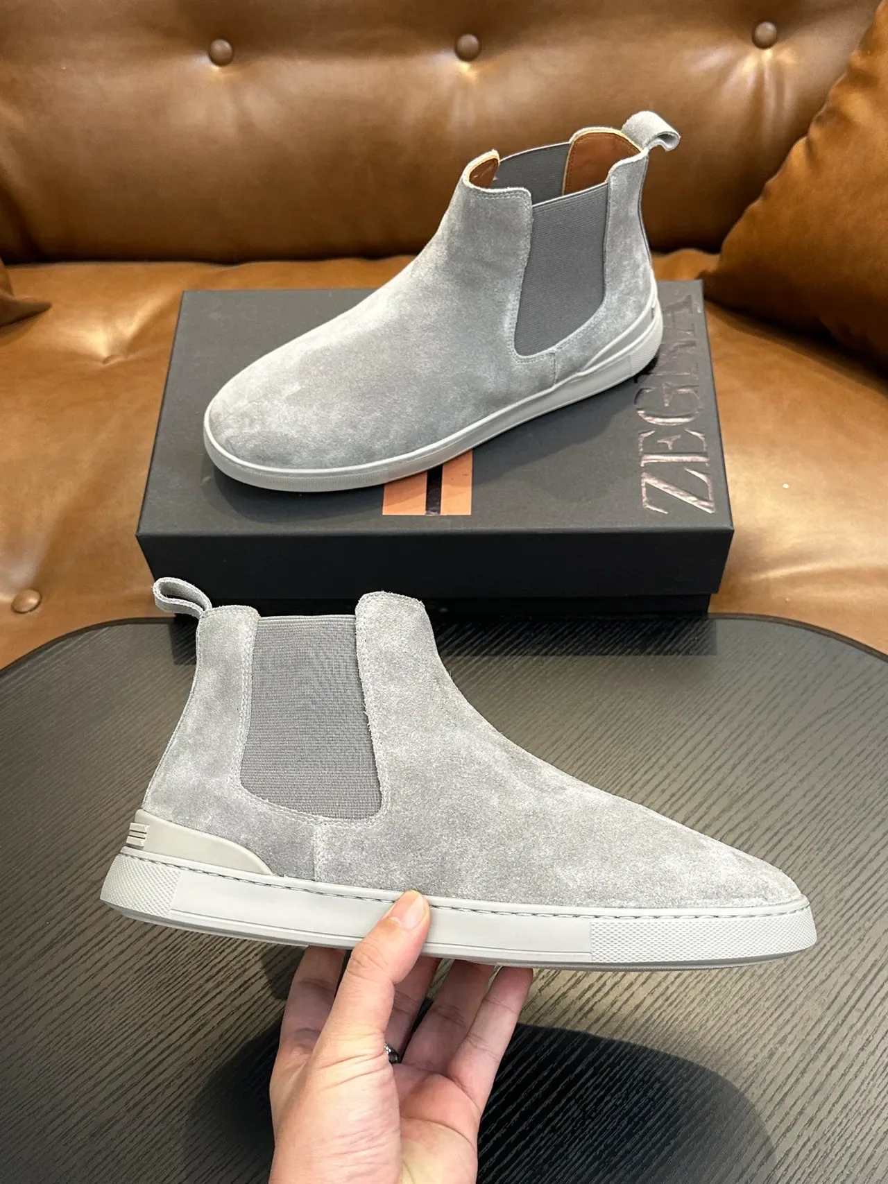 Zegna Gray Suede Chelsea Boots 4