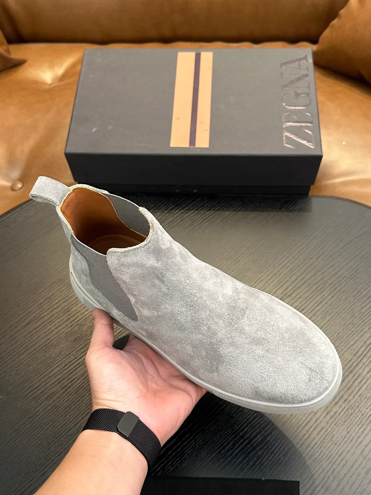 Zegna Gray Suede Chelsea Boots 5