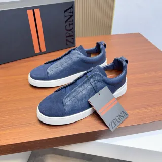 Zegna नेवी ब्लू लेसलेस स्लिप-ऑन लाइफस्टाइल स्नीकर