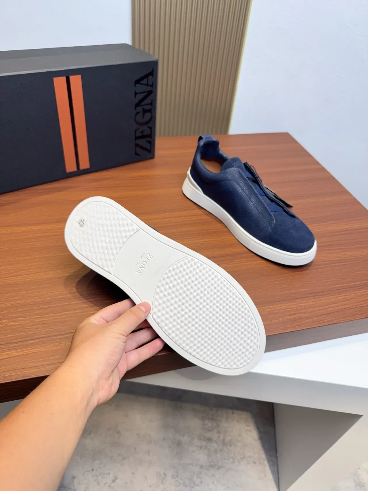 Zegna Navy Blue Laceless Slip-On Lifestyle Sneakers 2