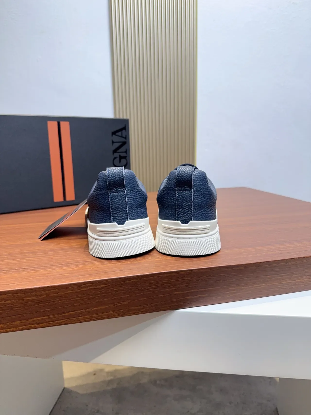 Zegna Navy Blue Laceless Slip-On Lifestyle Sneakers 3