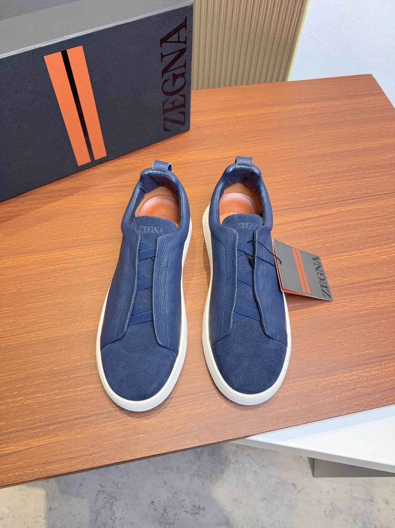 Zegna Navy Blue Laceless Slip-On Lifestyle Sneakers 5