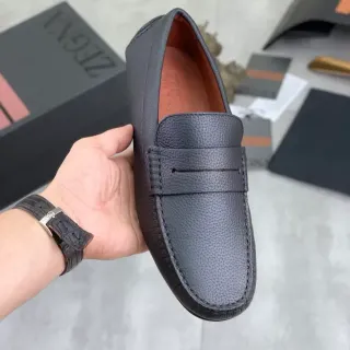 Zegna Penny Loafer Charcoal Pebbled Leather Loafers