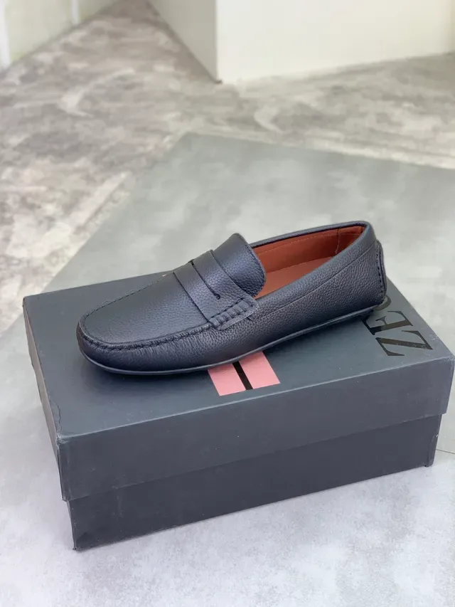 Zegna Penny Loafer Charcoal Pebbled Leather Loafers 4