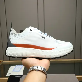 Zegna White Orange Technical Mesh Upper Vibram Outsole Sneakers