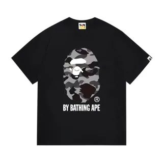 تي شيرت أسود A Bathing Ape بطبعة رأس قرد مموهة