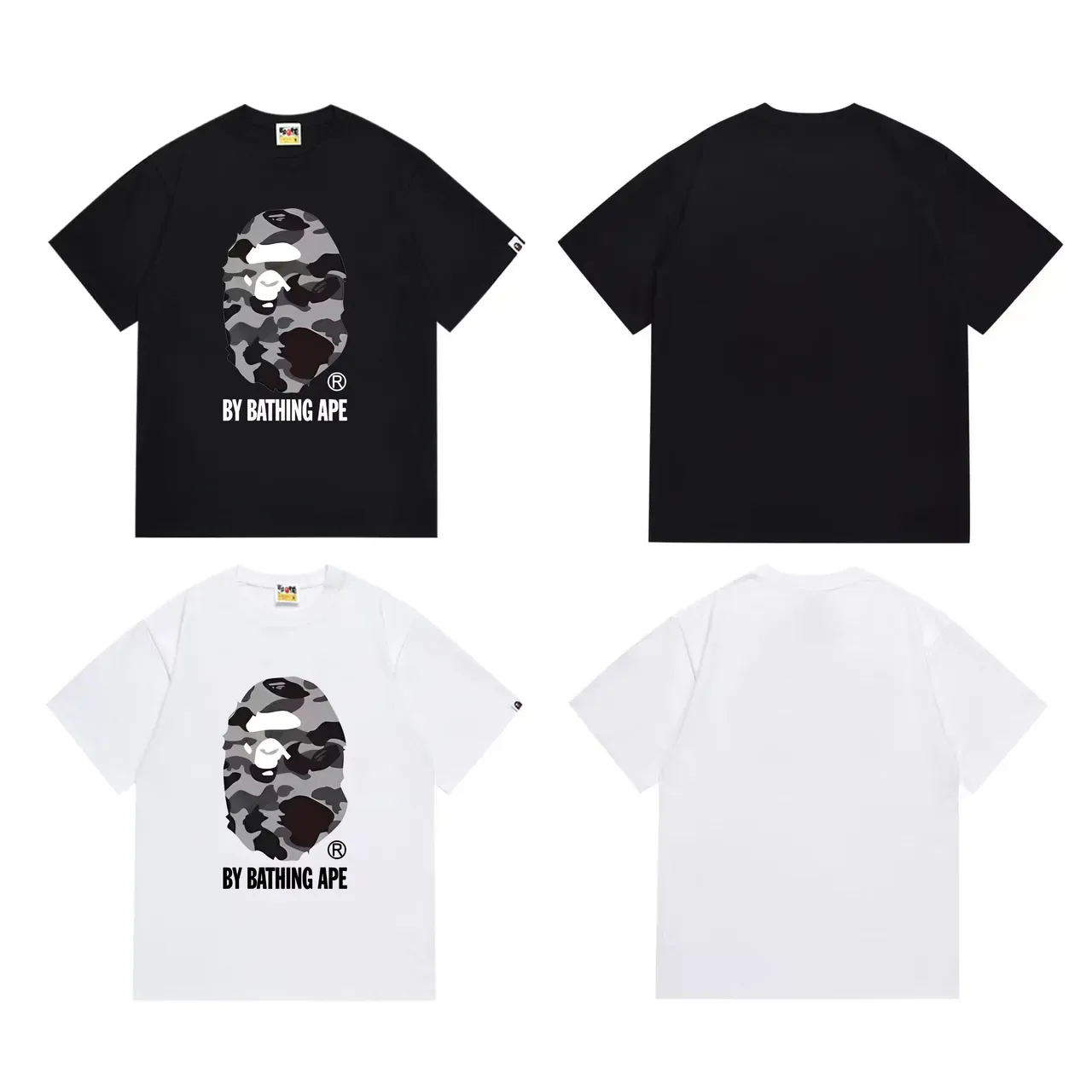 Camiseta negra A Bathing Ape con estampado camuflaje de cabeza de simio 2