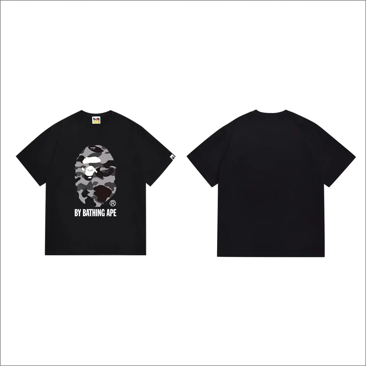 Camiseta negra A Bathing Ape con estampado camuflaje de cabeza de simio 3