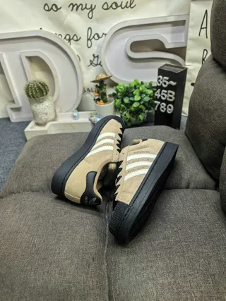 Adidas Beige Black Shell-Toe Suede Upper Lifestyle Sneakers 6