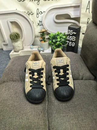 Adidas Beige Black Shell-Toe Suede Upper Lifestyle Sneakers 10