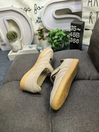 Adidas Beige Brown Laceless Velcro Strap Three-Stripe Side Panel Lifestyle Sneakers 6